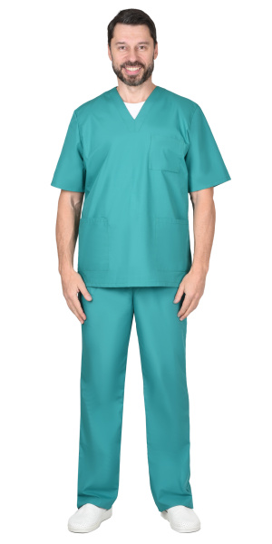 Костюм хирурга универсальный: блуза, брюки зелёный