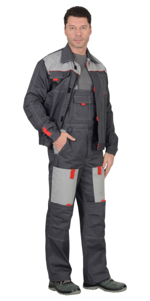 Костюм "ФАВОРИТ" летний: куртка, п/комб. тёмно-серый с серым  (тк. Орион) Сириус