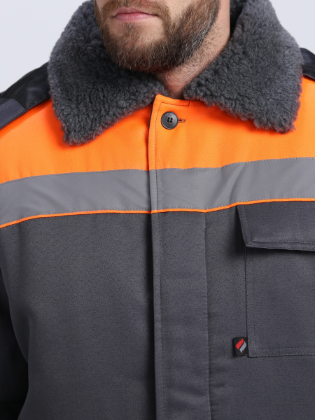 Костюм зимний Труженик-Ультра СОП (тк.Смесовая,210) брюки, т.серый/оранжевый