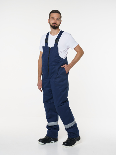 Костюм мужской зимний Кос703 (куртка, полукомбинезон) ткань Твил, цвет темно-синий с васильковым (ЧЗ)