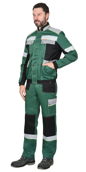 Костюм "Полином":муж., кур. кор., п/к. зеленый с черным и св.сер и СОП 50мм.  (ЧЗ)