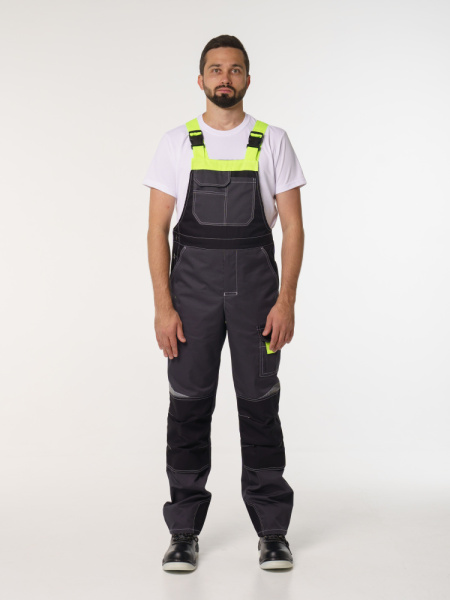 Полукомбинезон рабочий мужской №116 серый, черный, лимонный, СОП, ткань Rodos