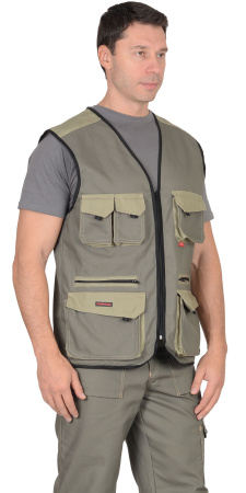 Жилет "ВЕСТ-ВОРК" летний: т.оливковый со св.оливковым (ЧЗ)