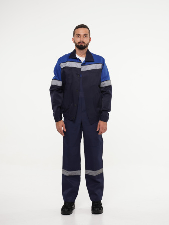 Костюм рабочий мужской №102 (куртка, полукомбинезон) тёмно-синий с васильковым