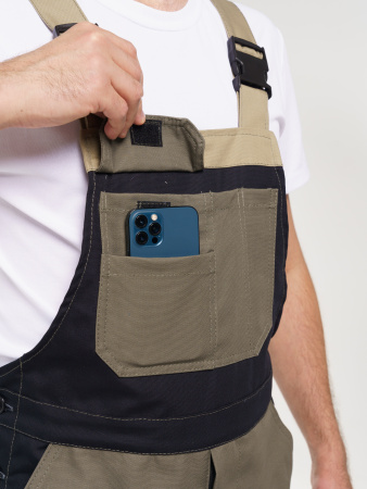 Полукомбинезон рабочий мужской №116 хаки, черный с бежевым, СОП, ткань Канвас