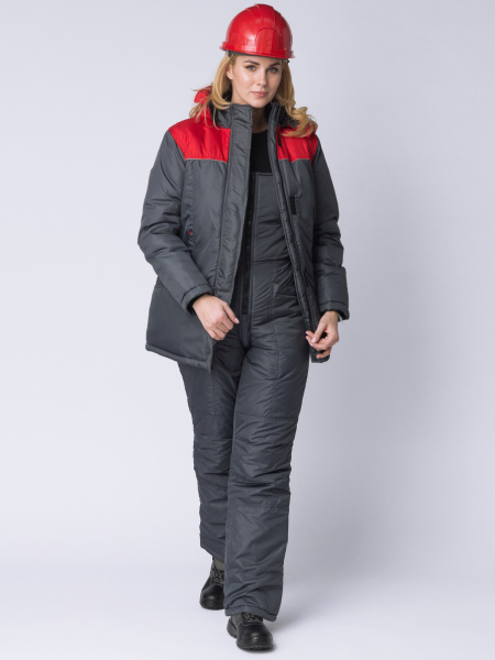 Куртка зимняя женская Сакрин (Дюспо), темно-серый/красный