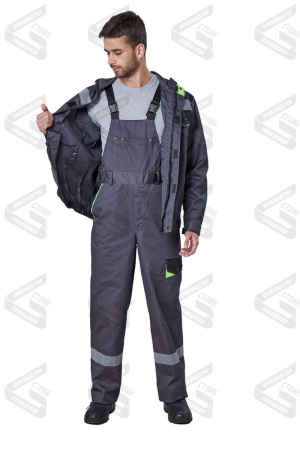 Полукомбинезон летний "Респект" тк. смесовая,т.серый/черный/лим., СОП