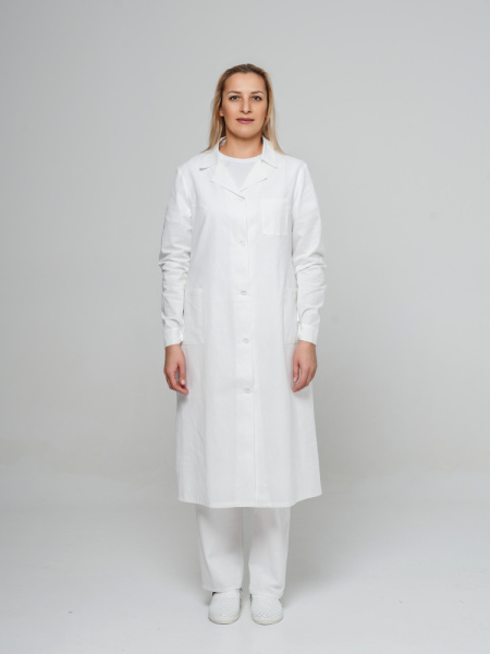 Халат рабочий женский №201 отбеленный, ткань Бязь